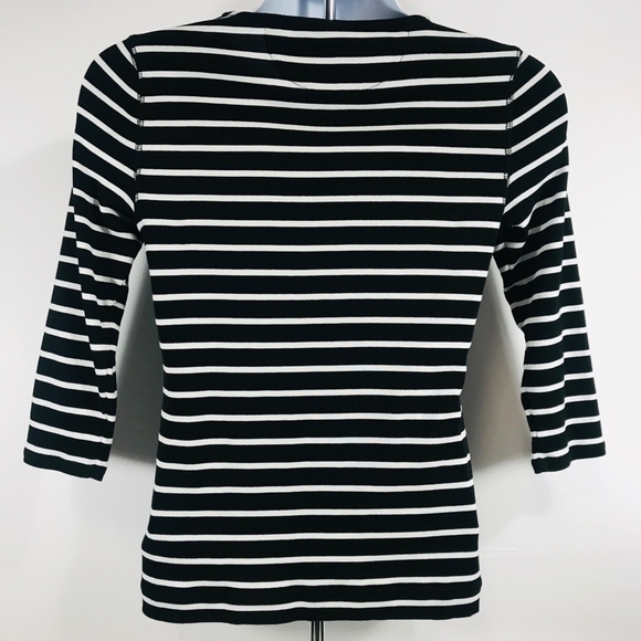 LRL Ralph Lauren Top Womens Medium Black White - Picture 3 of 8